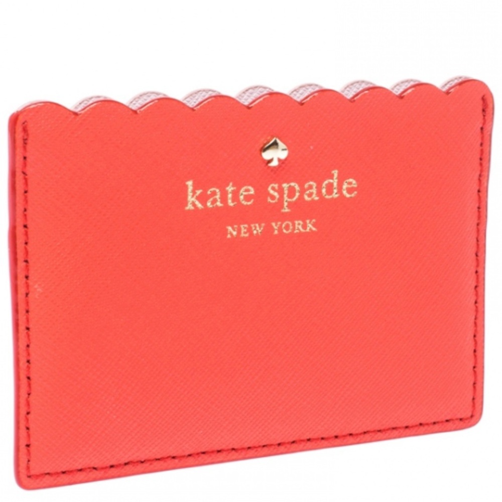 Kate Spade Coral and Pink Morris Lane Leather Card Holder with Scalloped Edge - Picture 3 of 8